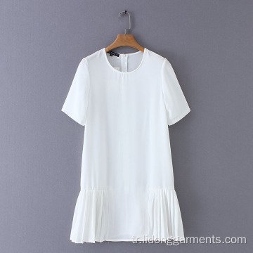 Kadın Saf Beyaz-Boyun Dantel A-line Elbise